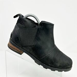 Sorel Women's Emelie Chelsea Black Leather Ankle Boots Size 7 Waterproof